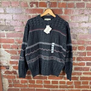 Munsingwear Sweater Mens Large Black Acrylic Geometric Knit Crewneck Pullover